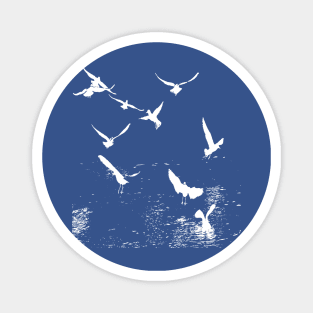 White Silhouette Of A Flock Of Seagulls Scavenging Magnet